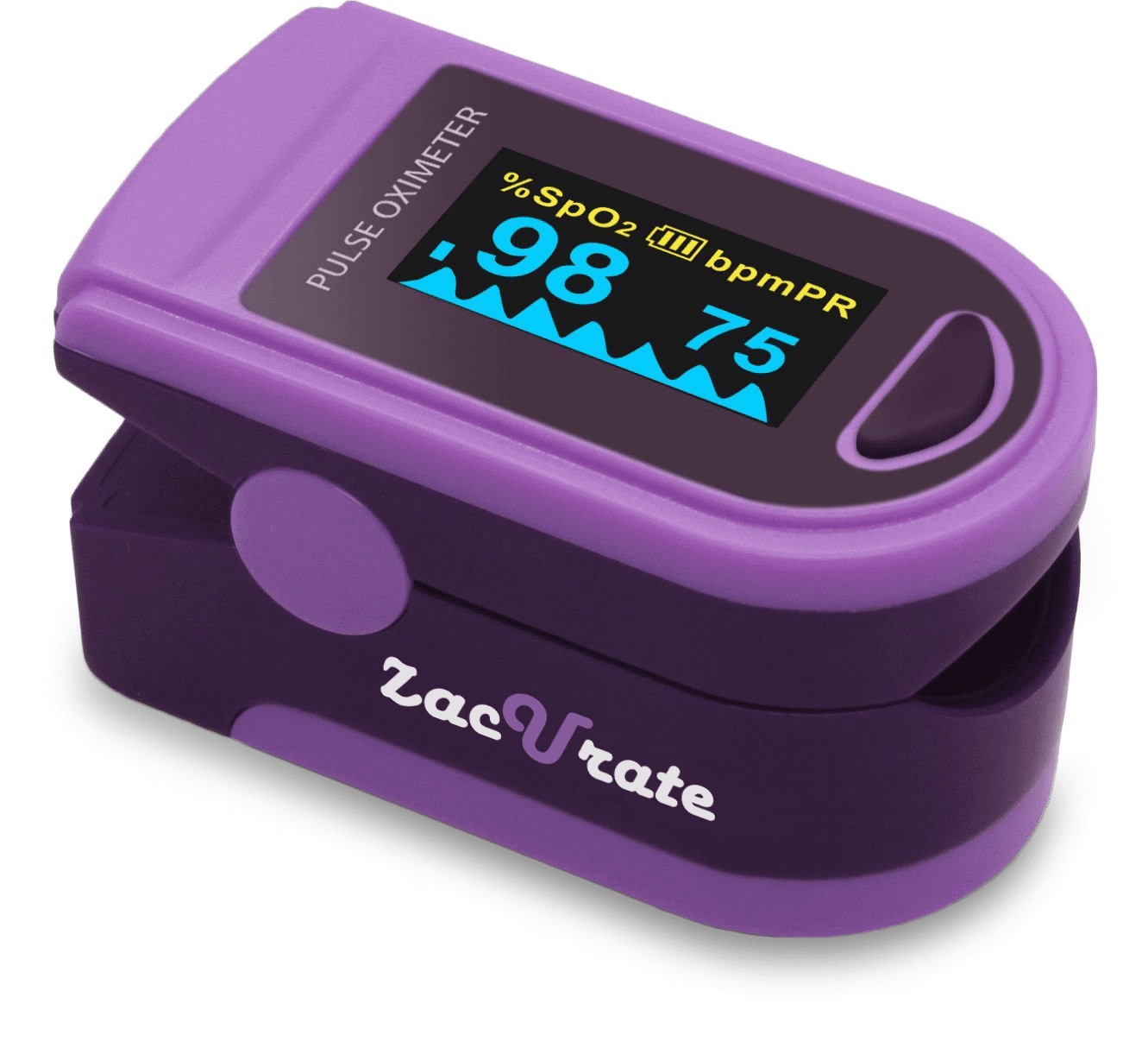 Zacurate 500E Fingertip Pulse Cover, Oximeter, Silicon Batteries & (Royal Purple) Lanyard