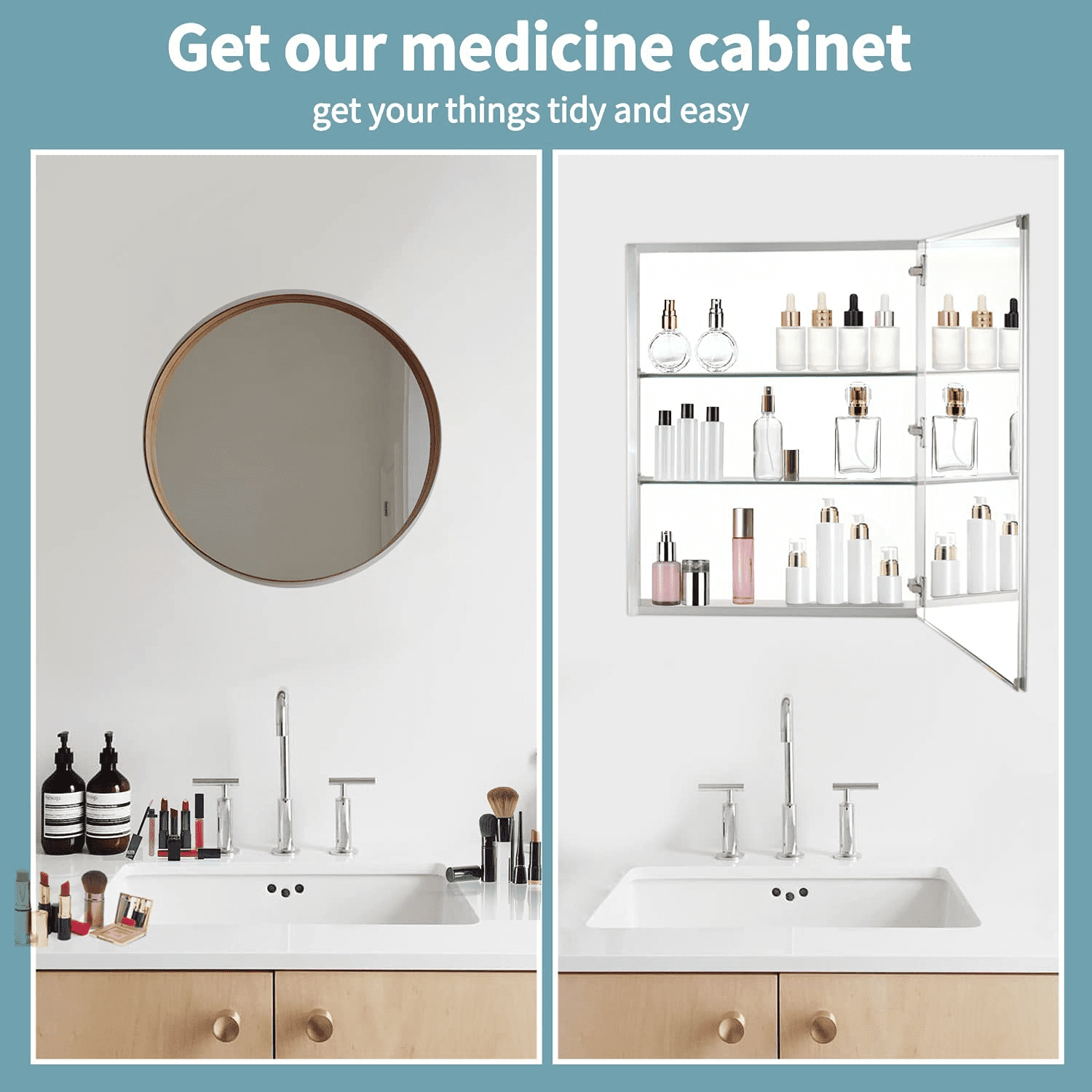 Private Jungle 30 Inch x 26 Inch Medicine Cabinet with Mirror, Aluminum Mirror Cabinet with Single Door, Bathroom Medicine Cabinet, Surface Mount or Recess Installation(Silver) Private Jungle 30 Inch x 26 Inch Medicine Cabinet with Mirror, Aluminum Mirror Cabinet with Single Door, Bathroom Medicine Cabinet, Surface Mount or Recess Installation(Silver)