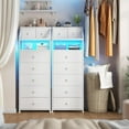 thumbnail image 2 of XgoodX 51.2" H Tall Dresser for Bedroom with LED Lights, Night Stand with 7 Drawers, Dressers & Chests of Drawers with Open Wood Shelf, Metal Frame, Bedside Table with Fabric Storage Bins, White, 2 of 10