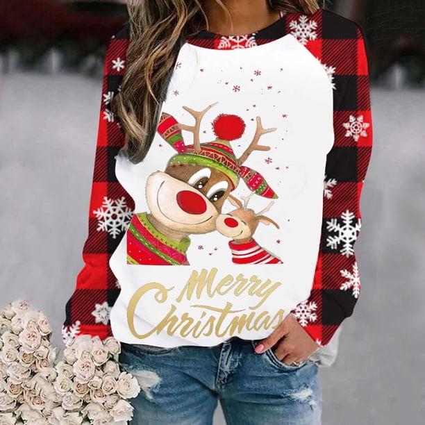 Puntoco - Sudadera con estampado navideño de manga larga para mujer, informal, a la moda, blusa Puntoco Puntoco-3584
