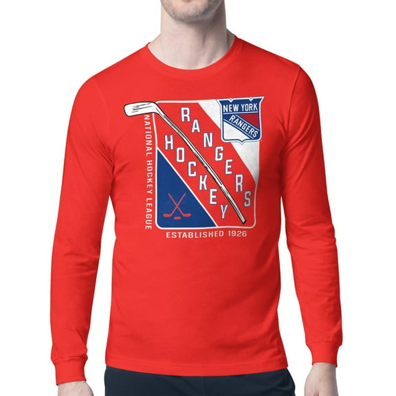 Men's Starter Red New York Rangers Shield Long Sleeve Graphic T-Shirt