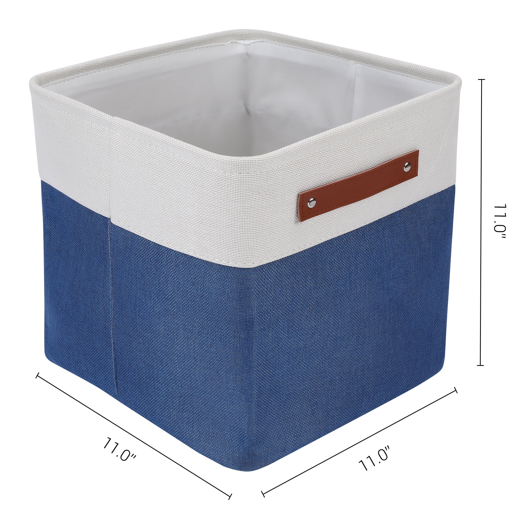 Unique Bargains Storage Cube Fabric Bin with Handles Dark Blue 11*11*11in