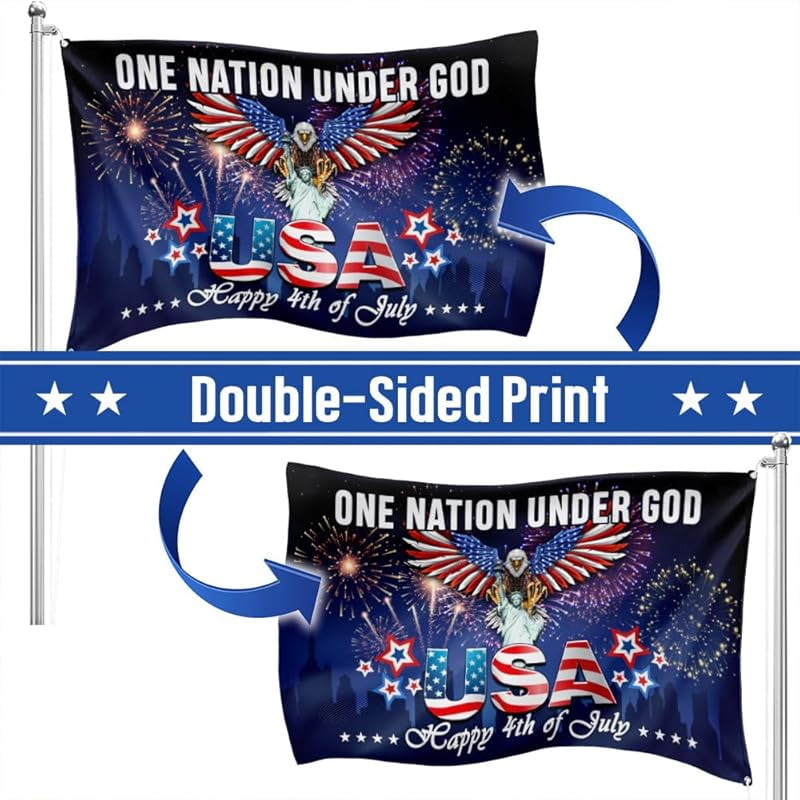 One Nation Under God 4th of July Patriotic Flag Grommet Flags 5x8 Double Sided US America Eagle Outdoor Garden Banner Decoration