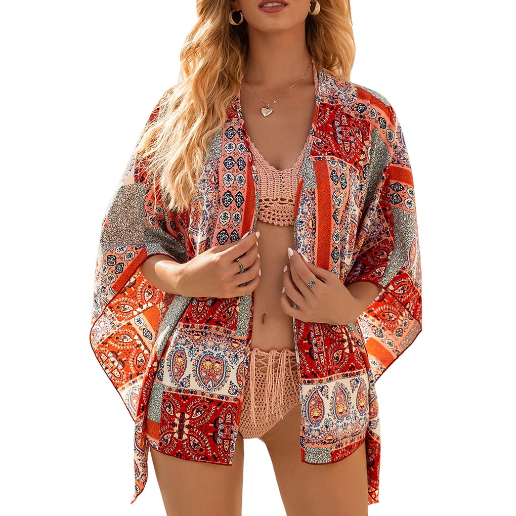 Elenxs Women Floral Kimono Cardigan 