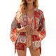 thumbnail image 3 of Blusa de mujer con estampado bohemio, cubierta corta para la playa, top de kimono a prueba de sol, rojo, XL Inevent AP001231-08, 3 of 7