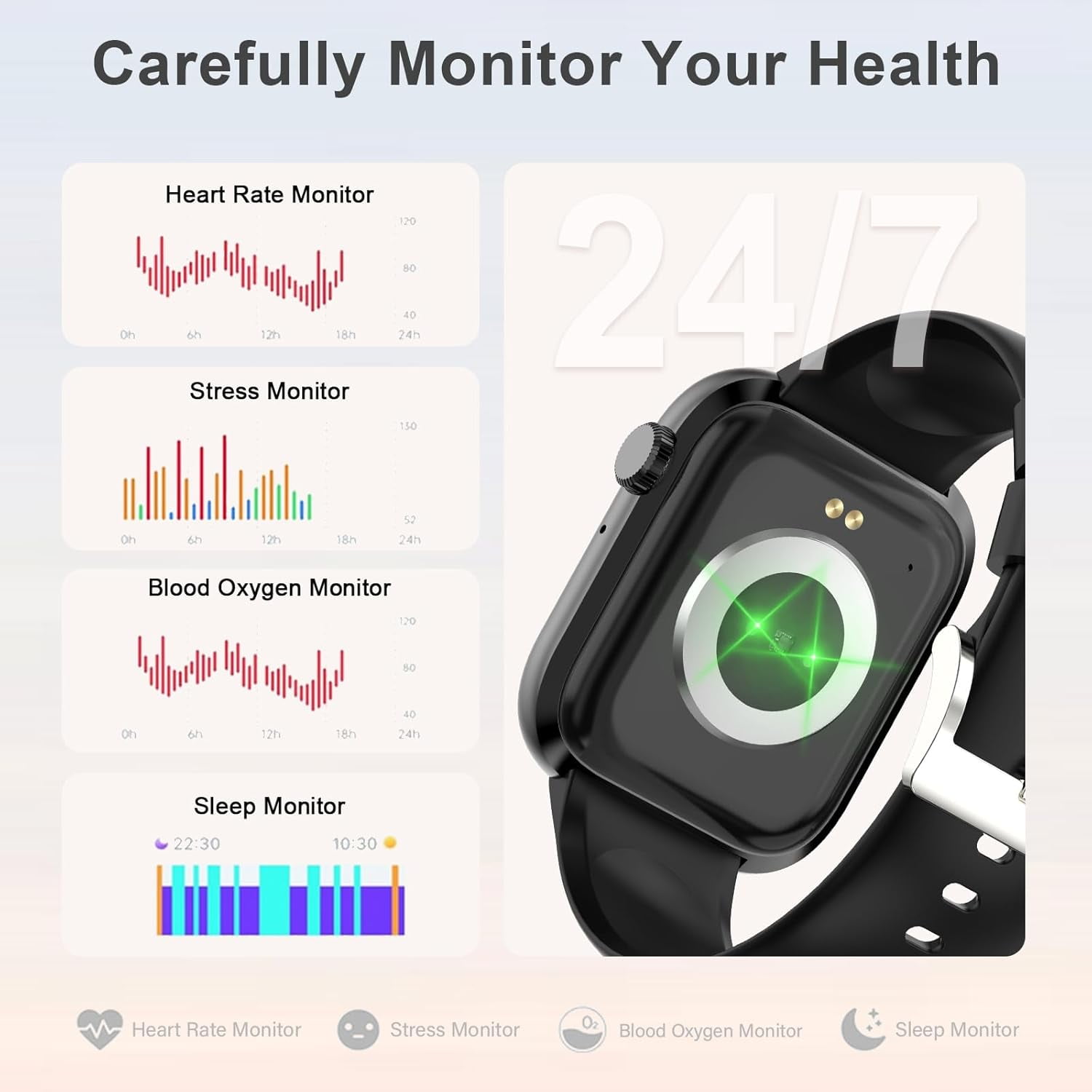 Smart Watch for Men Women, Bluetooth Call Fitness Tracker, Heart Rate Monitor, Sleep Tracking, Waterproof Smartwatch for Android iPhone