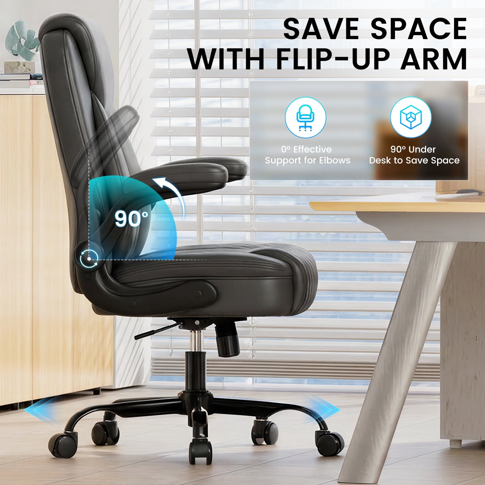 GTRACING Office Chair, 400LBS Big and Tall Home Office Chair Wide Seat Ergonomic Computer Desk Chair with Flip-up Arms, Gray