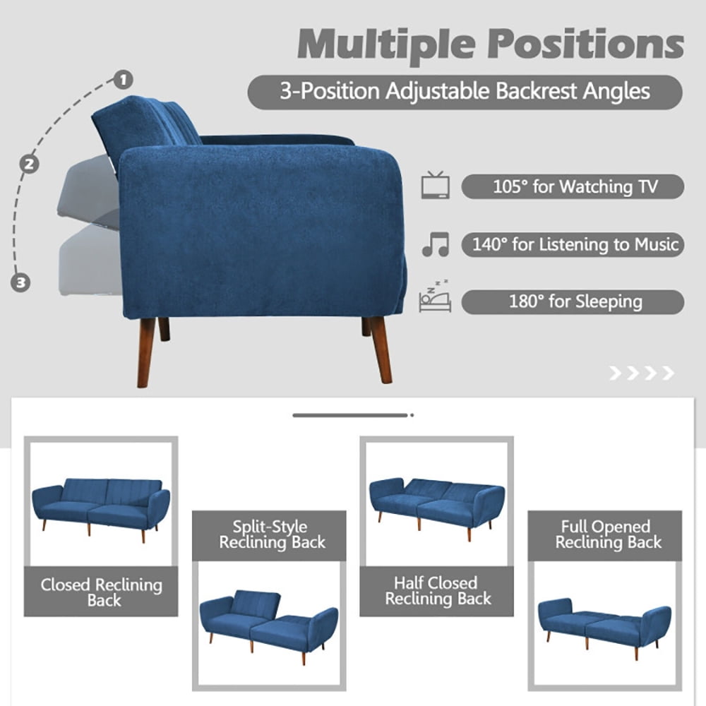 Finihen Convertible Futon Sofa Bed, Modern Convertible Sleeper Couch, Adjustable Couch Sleeper with Wood Legs, for Studio, Apartment, Office, Small Space, Living Room, Bedroom, Navy Finihen Convertible Futon Sofa Bed, Modern Convertible Sleeper Couch, Adjustable Couch Sleeper with Wood Legs, for Studio, Apartment, Office, Small Space, Living Room, Bedroom, Navy