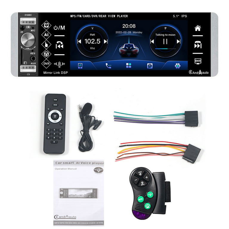 Single Din 5.1 Apple CarPlay Android Auto Car Radio MP5 Player Bluetooth 3- USB