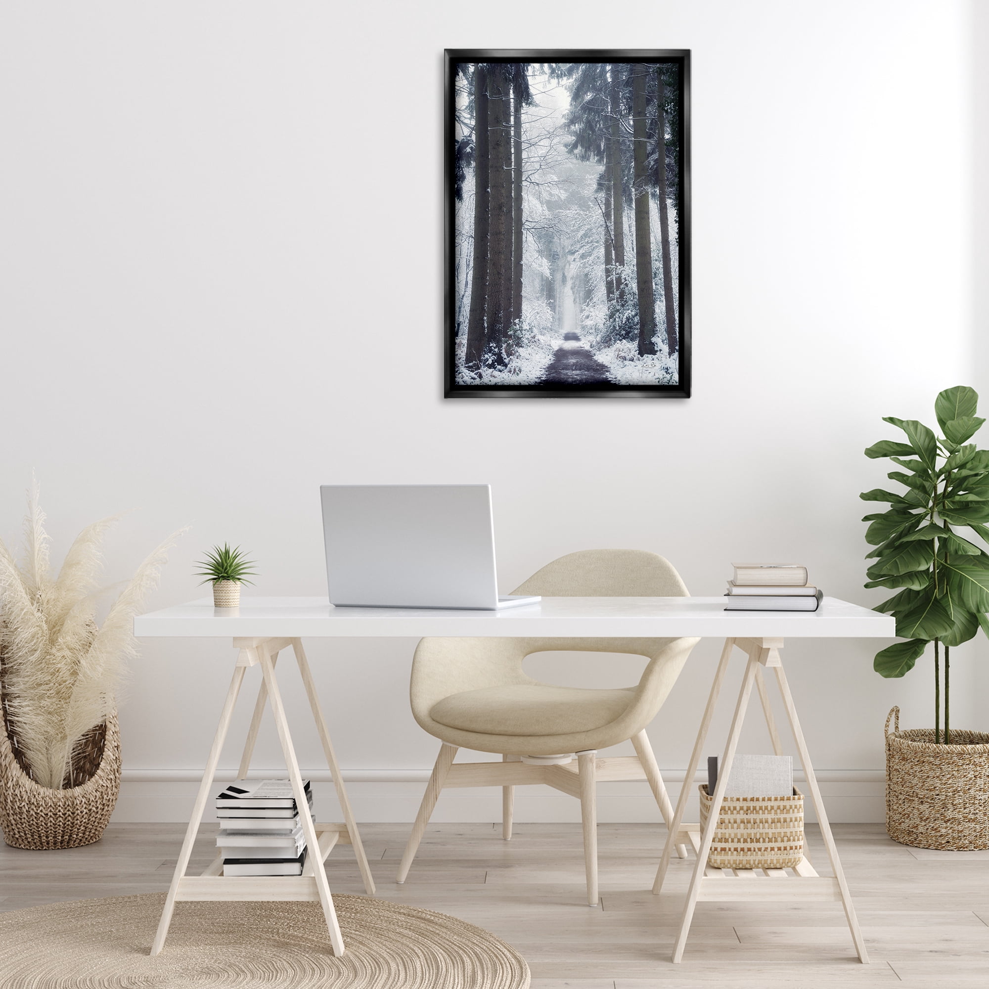 Stupell Industries Winter Fir Path Landscape Photography Black Floater Framed Art Print Wall Art, 21 x 31