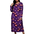 thumbnail image 2 of Women's Long Sleeve Casual Maxi Dress Spooky Skull Pumpkin Graphic Print Crewneck Flowy Fall Dresses Halloween Party Festival Costumes Everyday Apparel, 2 of 8