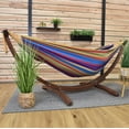 thumbnail image 3 of Double Cotton Hammock with Solid Pine Arc Stand  - Tropical (8ft)  (FSC Certified), 3 of 7