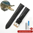 thumbnail image 3 of Correa de reloj de piel de cocodrilo de cuero genuino para hombre y mujer, hebilla de mariposa con aguja para Mido Longines Famous Master Omega IWC Watchband, 3 of 5