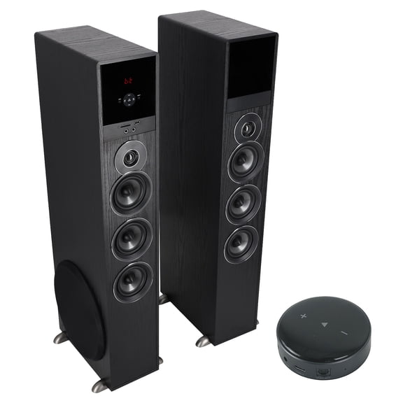 Rockville (1) TM150B Black Powered Home Theater Tower Speakers 10" Sub Bluetooth Bundle with (1) Rockville Mini WiFi Music Player Wireless Audio Streaming Multiroom Stereo Receiver (2 Items)