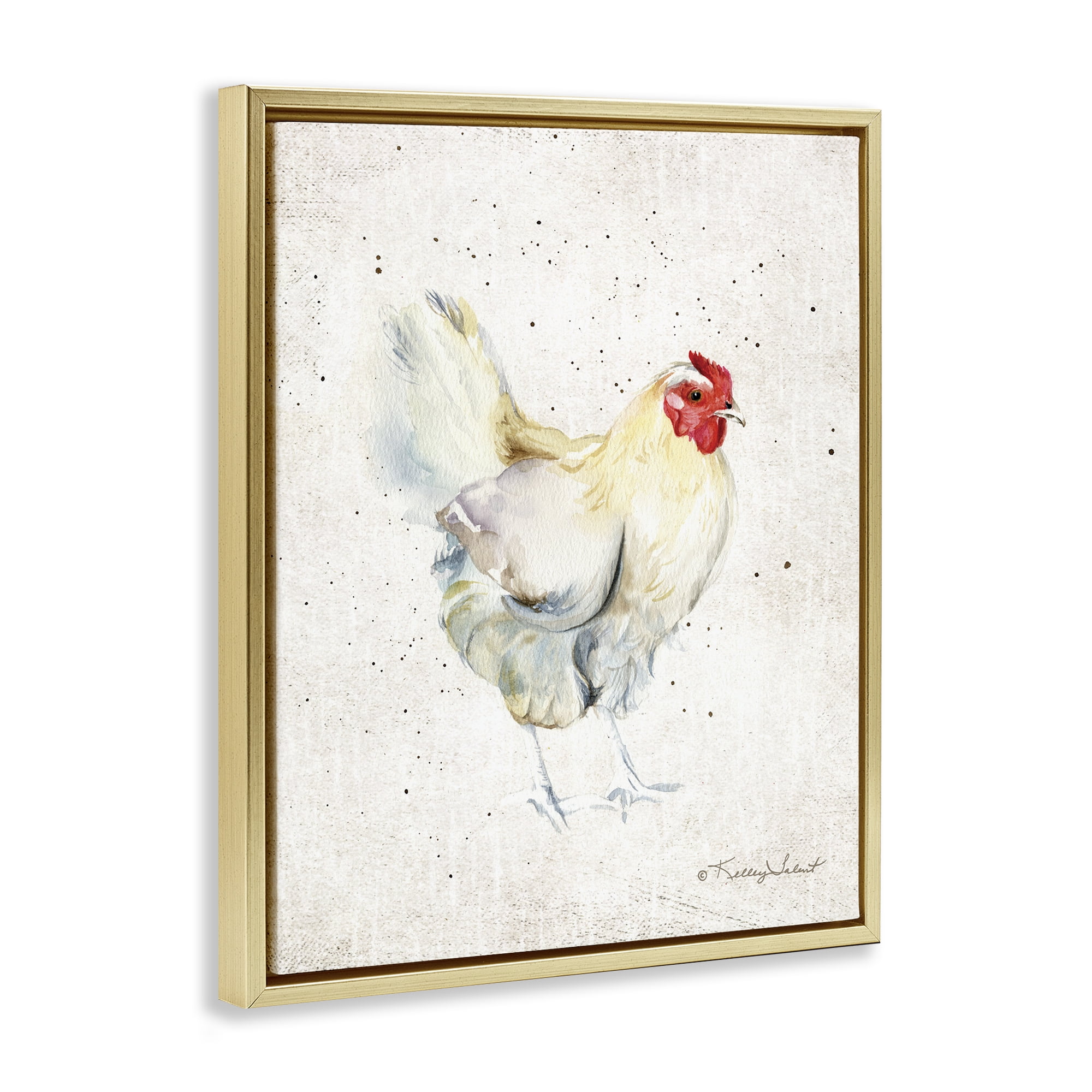 Stupell Industries Chicken with Speckled Paint Animals & Insects Painting Gold Floater Framed Canvas Art Print Wall Art, 17 x 21