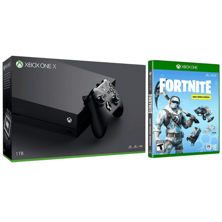 Xbox One X Battle Royale Deep Freeze Bundle: Xbox One X 1TB 4K HDR Gaming Console, Fortnite Full Game, 1000 V-Bucks, Frostbite Skin and