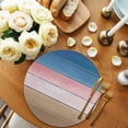 thumbnail image 2 of Pink Blue Brown Round Placemats for Dinning Tables,Heat-proof Braided Table Mats 13 Inch,Farmhouse Gradient Wooden Plank Art Washable Place Mat for Kitchen Restaurant Party Decor Table Setting, 2 of 9