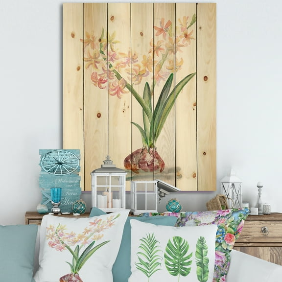 Designart 'Blossoming Hyacinth' Traditional Print on Natural Pine Wood