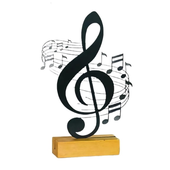 Giaone Handmades Metal Music Note Sculpture on Wood Base for Living Room Decor