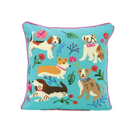Karma Living Playful Dog Throw Pillow Embroidered 100 Cotton Blue Toss Accent 18 X Com Karma Living Playful Dog Throw Pillow, Karma Living Curtains