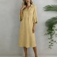 thumbnail image 5 of BUIGTTKLOP Cotton Linen Midi Dresses for Women 3/4 Sleeve Sundress Button up V Neck Loose Fitted Flowy Summer Dress, 5 of 6