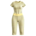 thumbnail image 4 of Comdrip Women's Striped Two Piece Loungewear Set Cropped Top And High Waist Leggings Casual Outfit Yellow S, 4 of 4