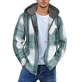thumbnail image 2 of Mens Plaid Flannel Hooded Shacket, Long Sleeve Casual Zip up Oversized Hoodie Jacket, Loose Fit Everyday Streetwear Outerwear Green, 2 of 5