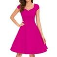 thumbnail image 4 of Vestido elegante de mujer con cuello en V y corte en A - Manga corta, cintura entallada, color liso, versátil para informal/trabajo - Mezcla de poliéster, 4 of 6