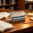 thumbnail image 5 of Large Capacity Contrast Color Pencil Case – Soft Cloth Rectangular Pouch, 8.27x4.33x2.76 Inches, Multipurpose Stationery Organizer for Campus, 5 of 6