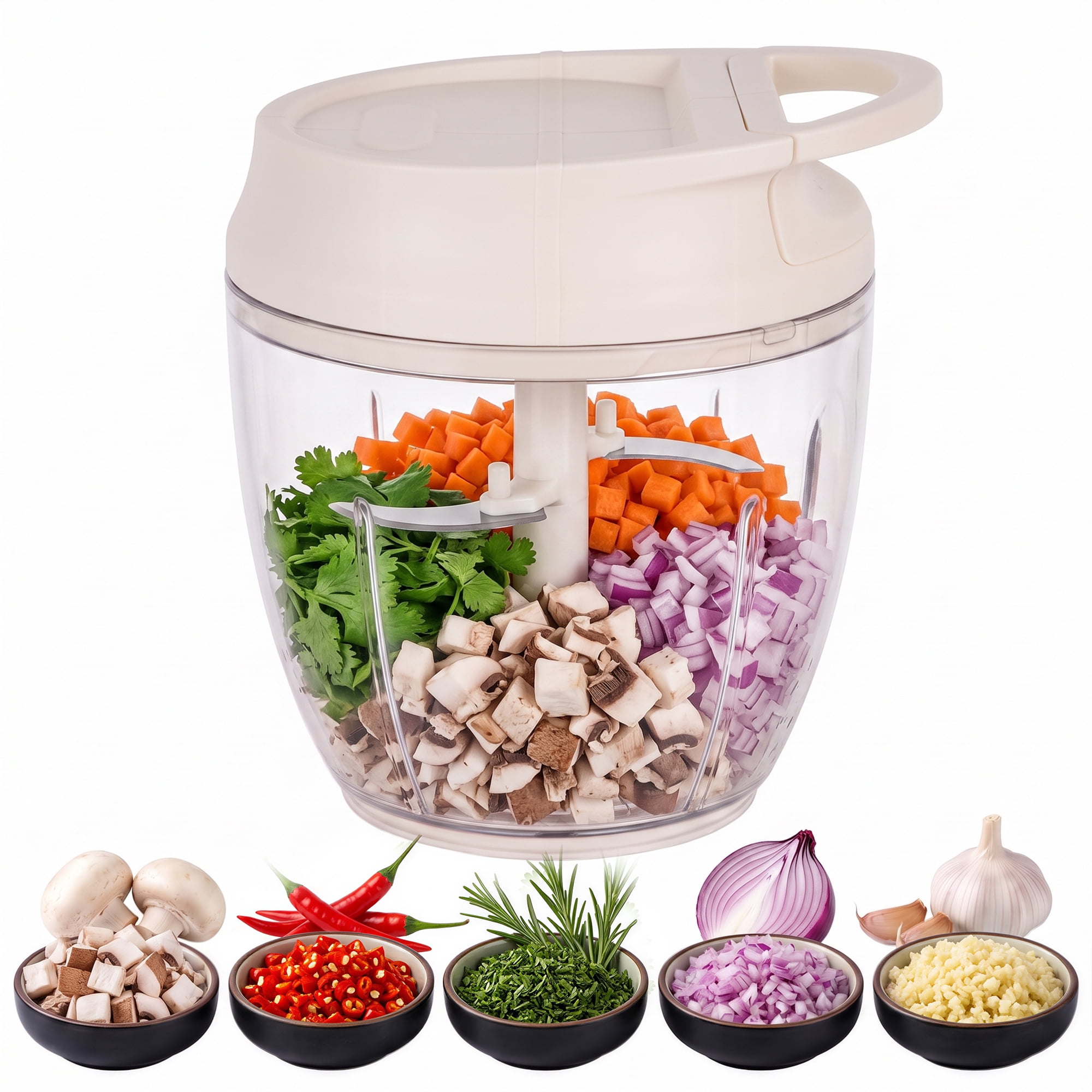 M Buder Garlic Chopper, 250ml Manual Food Processor, Mini Food Chopper for Ginger, Chili, Fruit, Meat, 304 Stainless Steel Blade