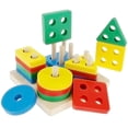thumbnail image 1 of Wooden Building Blocks Set  Wooden Educational Toy  Wooden Shape Color Recognition Preschool Stack and Sort Geometric Board Blocks for Kids Children, 1 of 11