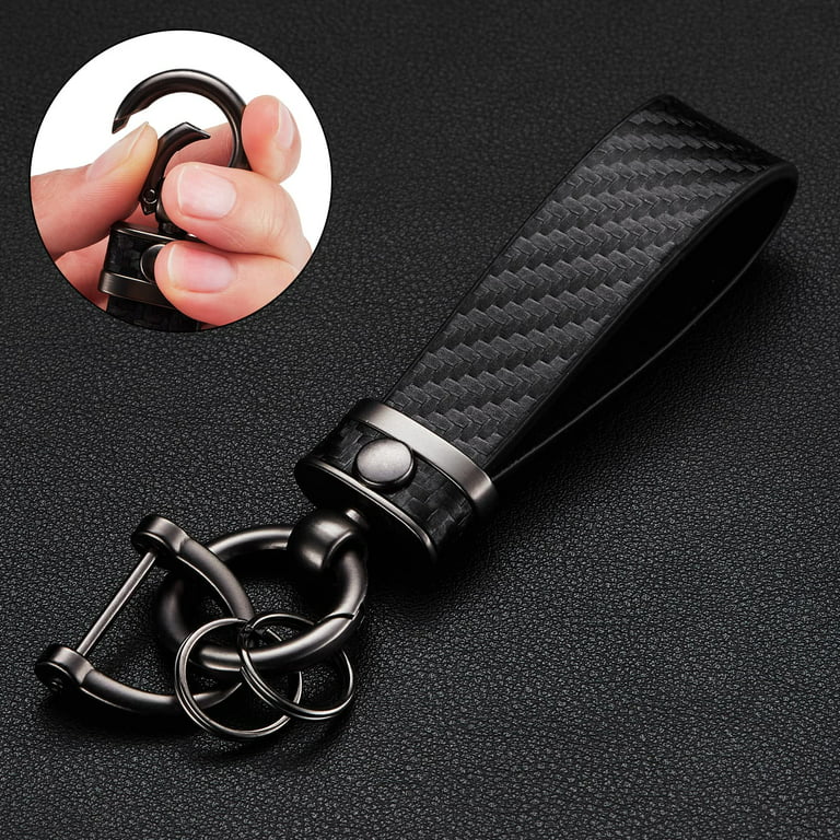 DEKEWEI Carbon Fiber Style Car Keychain Microfiber Leather Key Chain,  Universal Key Chains for Key Fobs for Men and Women, 360 Degree Rotatable  with
