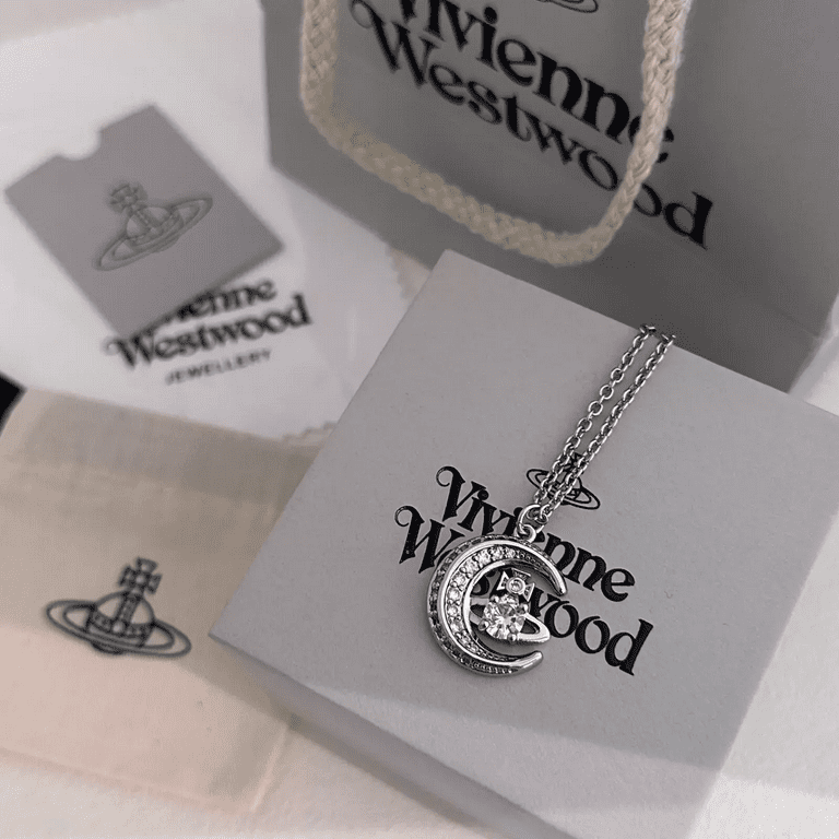 Vivienne Westwood Silver-Toned Dorina Moon Necklace with Box