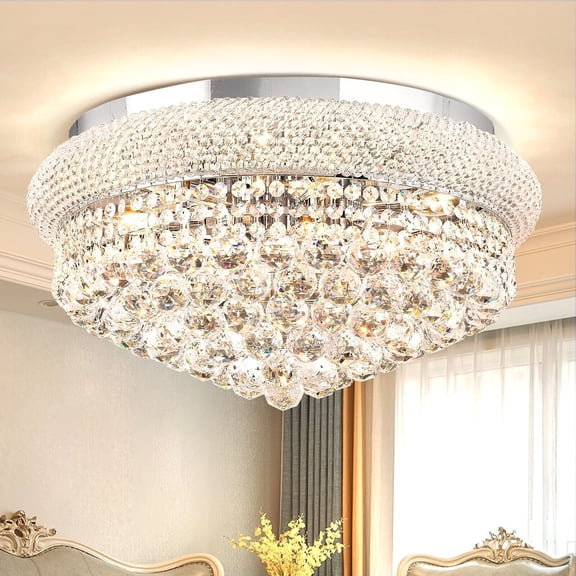 KPIBEST 5-Light Silver Crystal Chandelier Flush Mount Ceiling Light Fixture for Dining Room Entryway Closet Hallway