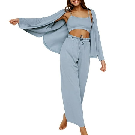 

Booker Ladies Spring And Summer Pajamas Vest Three Piece Ice Strip Trousers Nightgown Fashion Ladies Home Clothes