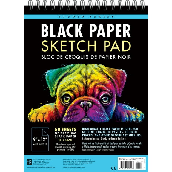 Studio Series Black Paper Sketch Pad 9 X 12 Inches (50 Perforated Sheets), (Hardcover)