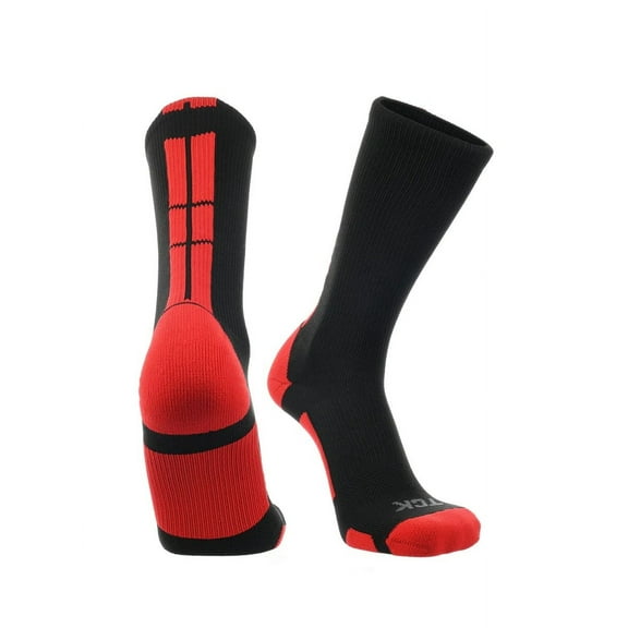Black Basketball Socks Boys Girls Youth Kids Womens Mens Basketball Socks Football, Baseline Crew (Black - Red, Large)
