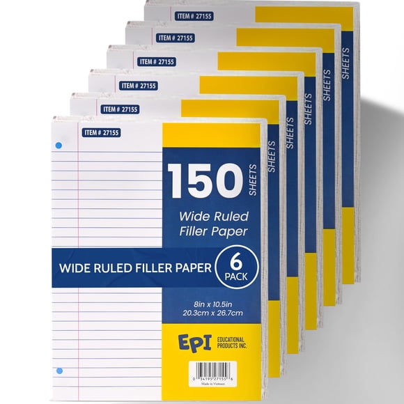 Papel para carpeta EPI rayado ancho 26,7 x 20,3 cm, 150 hojas, paquete de 6