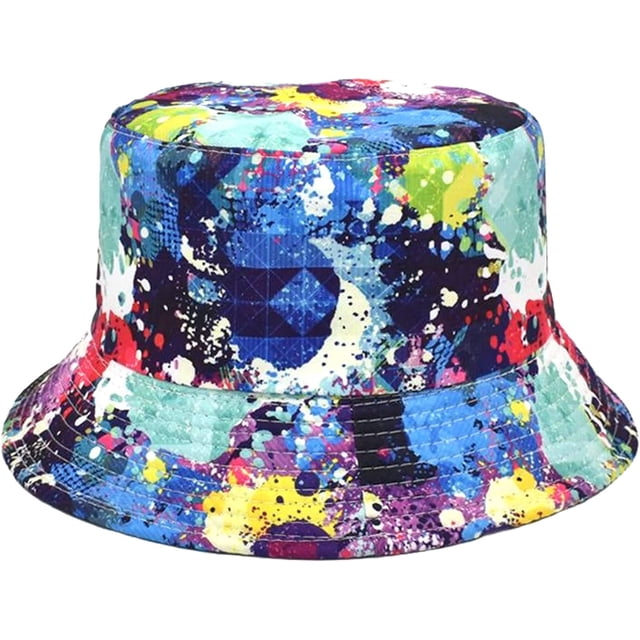 LinYooLi Women Bucket Hats Double-Side Fishing Cap Sunscreen Spring Summer Colorful Graffiti Collapsible Fisherman Hat for Men