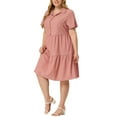 thumbnail image 4 of Agnes Orinda Women's Plus Size Chambray Dress Short Sleeves Button Down Flowy Tiered Shirt Dresses 4X Pink, 4 of 6