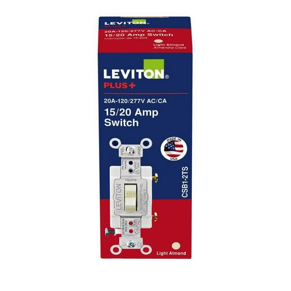 Leviton 3016730 20A Single Pole Toggle AC Quiet Switch, Light Almond