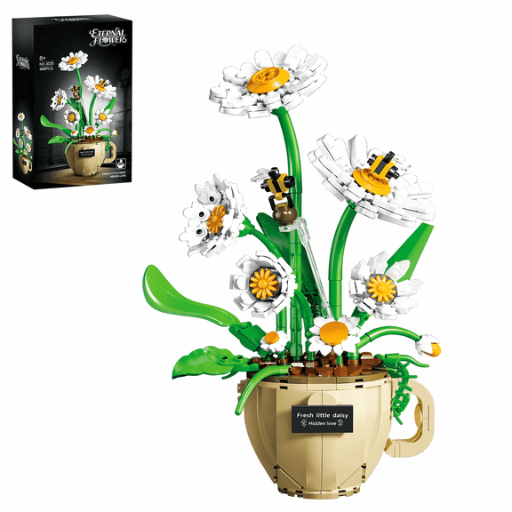 Brivello Daisy Flower Building Set, 496 Pcs White Plastic Flower Building Blocks, Decor Kit for Adults Gift, Compatible with LEGO Bricks