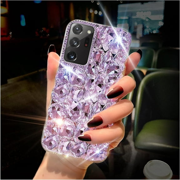 Samsung Galaxy Note 20 Ultra Case Diamond Case for Women 3D Glitter Sparkle Bling Case Luxury Shiny Crystal Diamond Bumper Clear Gems Cute Protective Girly Case Girls Cover(Purple)