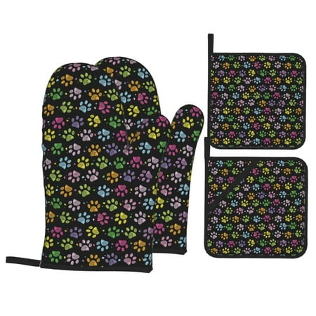 

Oven Mitts and Pot Holders Sets 4 pcs Colorful Paw Non-Slip Oven Gloves Potholders Soft Quilted Lining Heat Resistant Gloves Hot Pads for Kitchen Cooking Baking