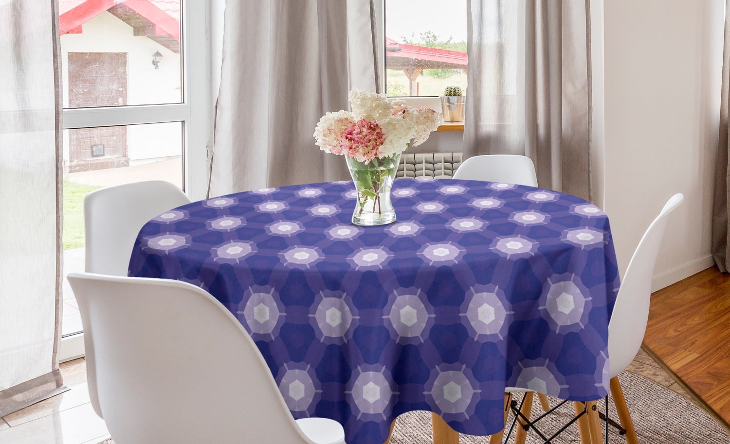 Abstract Round Tablecloth, Unusual Dreamy Pattern with Shapes, Circle Table Cloth Cover for