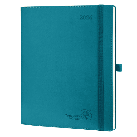 POPRUN 2026 Planner, Large - 8.5" x 10.5", 2026 Weekly Calendar (Jan. 2026 - Dec. 2026) with Hourly Time Slots, Weekly Appointment Book for Time Management, Leather Soft Cover - Pacific Green