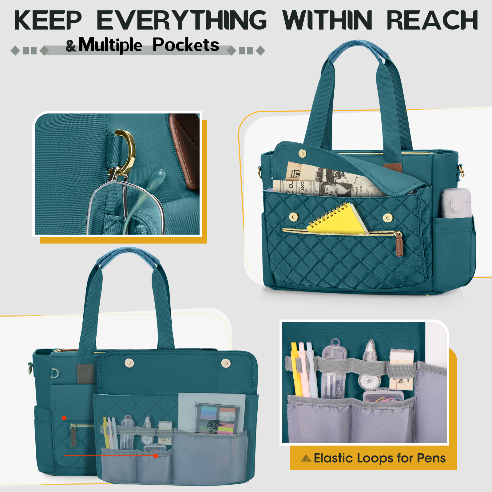 RAINSMORE Teacher Tote Bag 15.6 inch Laptop Bag for Women with Small Bag Professional Work Tote Bags Nurse Bag Computer Briefcase,Dark green
