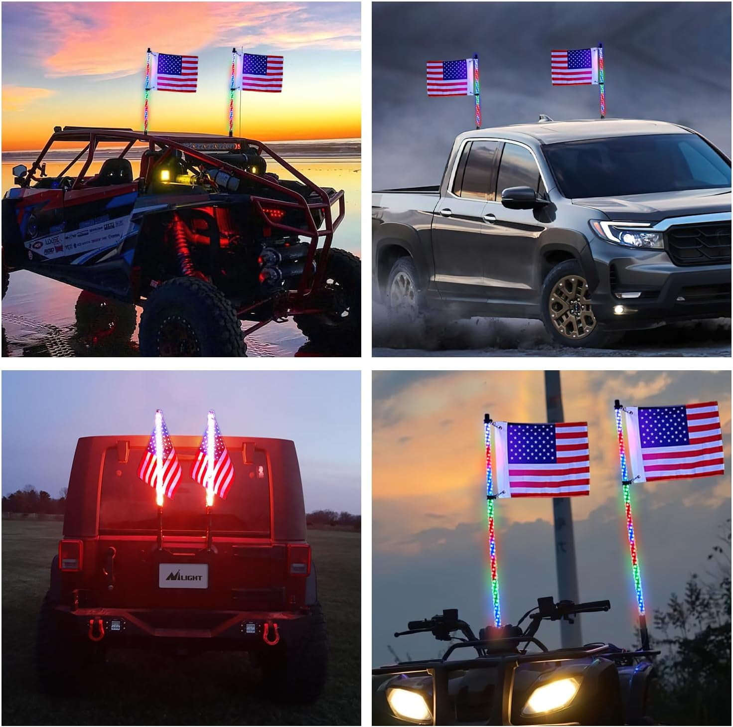Nilight Spiral RGB LED Whip Light for Offroad Truck UTV ATV Dune Buggy RZR Polaris 2FT 2Pcs