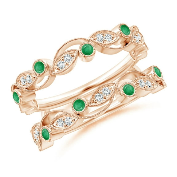 ANGARA Natural Leaf Motif Emerald and Diamond Ring Wrap in 14K Rose Gold for Women (Size-1.5mm) | May Birthstone, Birthday, Anniversary, Jewelry Gift for Women | Natural Emerald Ring