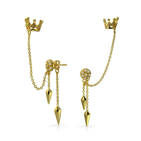 Princess Crown Arrows Dangling Cartilage Ear Helix Earrings Warp Chain Cuff 14k Gold Plated Sterling Silver Princess Crown Arrows Dangling Cartilage Ear Helix Earrings Warp Chain Cuff 14k Gold Plated Sterling Silver